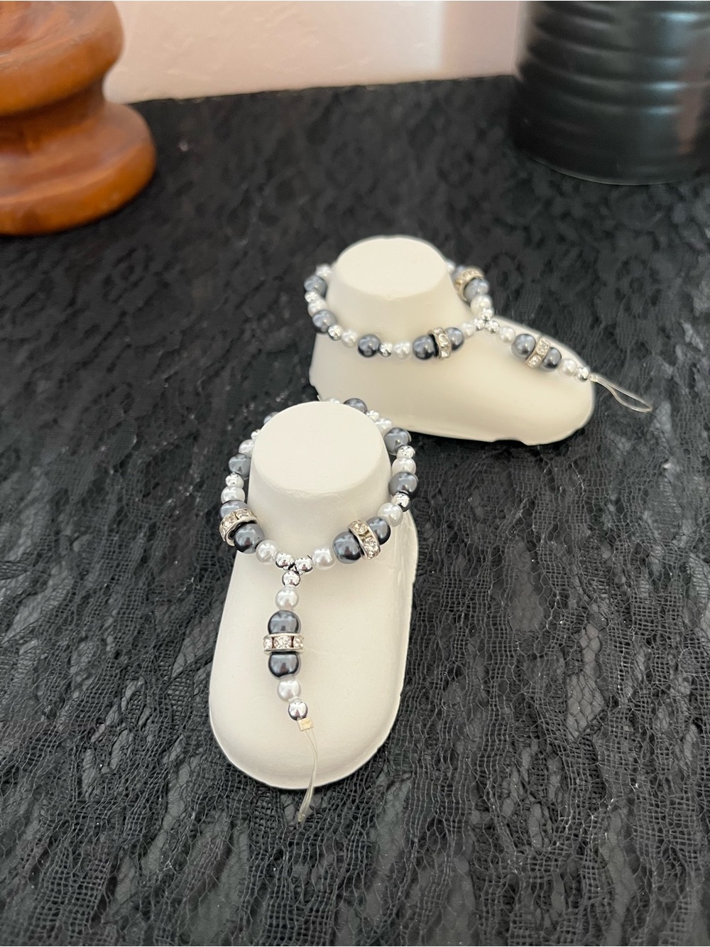 Silver and Gray Beaded Barefoot Sandals Set
